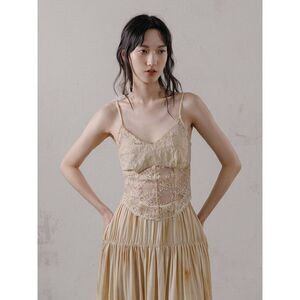 Mur Mur MI Butter Yellow Lace Sheer Elegant Camisole Crop Top